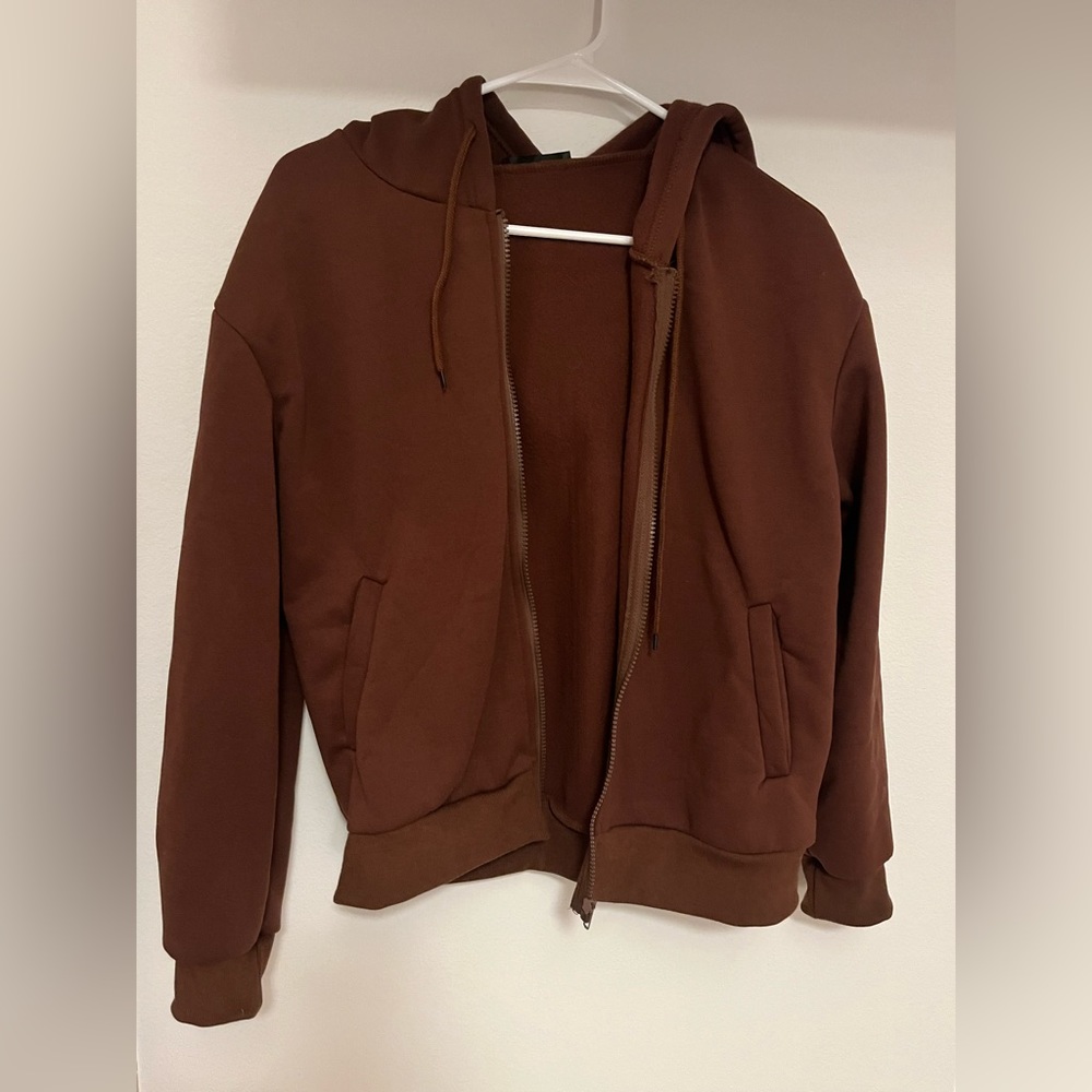 Shein Brown Zip Up Hoodie